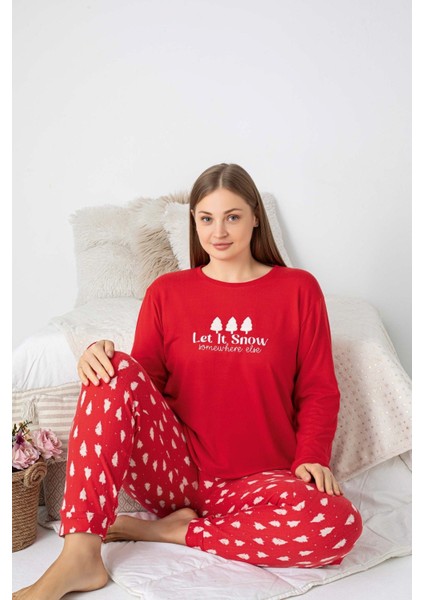 Kadın Bisiklet Yaka Düğmesiz Kışlık Termal Bilek Manşetli Jogger Uzun Kol Cepli Pijama Takımı