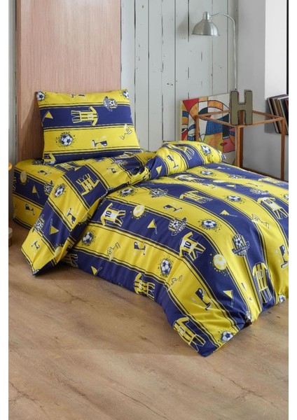 Forma Desenli Sarı Lacivert Çift Kişilik Nevresim Takımı
