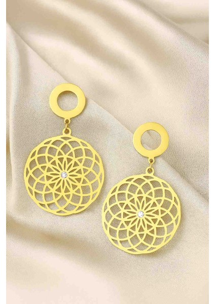 Altın Geometrik Çelik Küpe