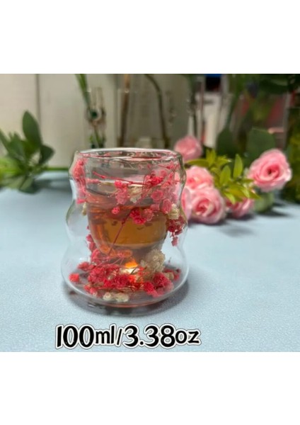 Isıya Dayanıklı Canlı Kurutulmuş Çiçekli Çift Cidarlı Cam Kahve Kupası