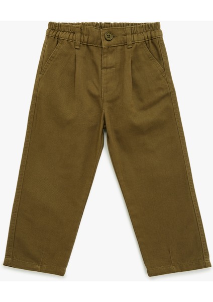 Beli Lastikli Düğmeli Pamuklu Havuç Kesim Pantolon