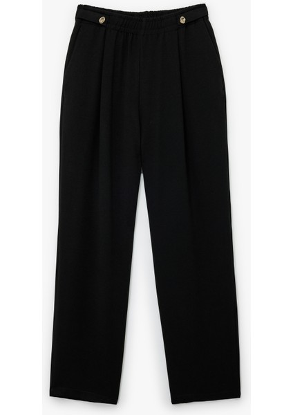 Yüksek Bel Metal Aksesuarlı Cep Detaylı Beli Lastikli Havuç Pantolon