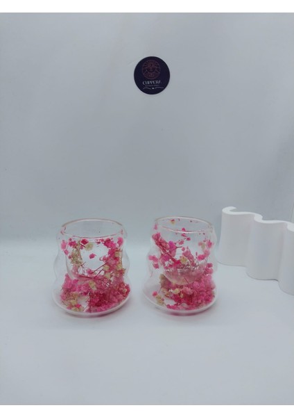Isıya Dayanıklı Canlı Kurutulmuş Çiçekli Çift Cidarlı Cam Kahve Kupası fiyatları