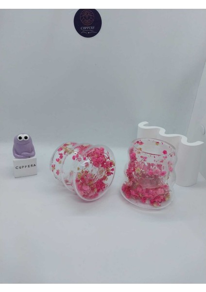Isıya Dayanıklı Canlı Kurutulmuş Çiçekli Çift Cidarlı Cam Kahve Kupası modelleri