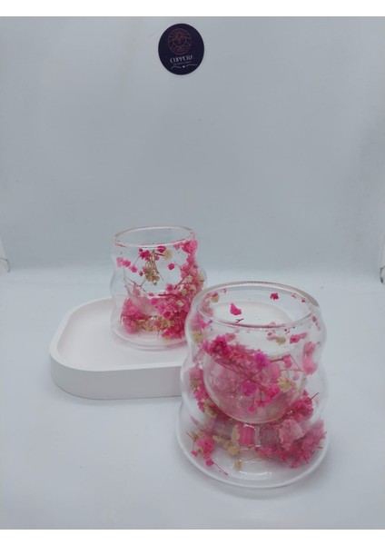 Isıya Dayanıklı Canlı Kurutulmuş Çiçekli Çift Cidarlı Cam Kahve Kupası fırsatları