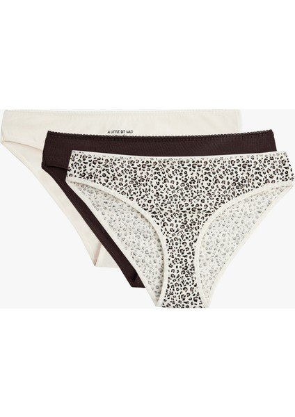 Kurdele Baskılı Rahat Kalıp Leopar Desenli Pamuklu 3'lü Brief Külot Seti