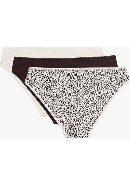 Kurdele Baskılı Rahat Kalıp Leopar Desenli Pamuklu 3'lü Brief Külot Seti fiyatları