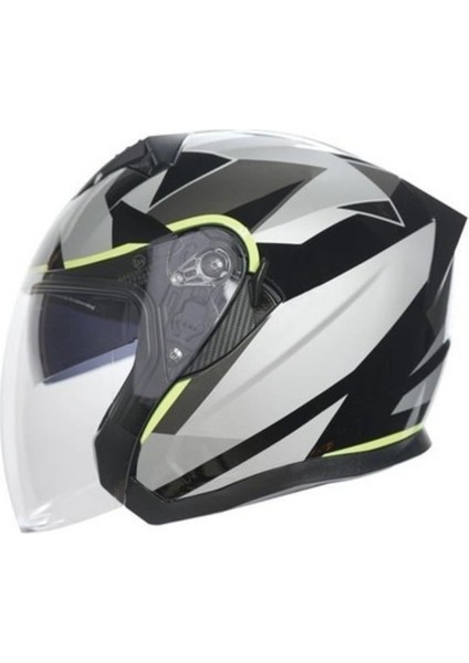 Çenesiz Vizörlü Yazlık Kask [KC528-1] Siyah - Gri - Neon Sarı