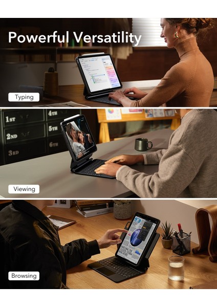 Apple iPad Air 11 M2 (2024) Rebound Magnetic Aydınlatmalı 360 Manyetik Klavyeli Kılıf A2902 A2903 modelleri