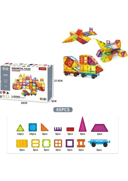 Manyetik Tiles Renkli 85 Parça Manyetik Yapı Magnetic Bloklar fiyatları