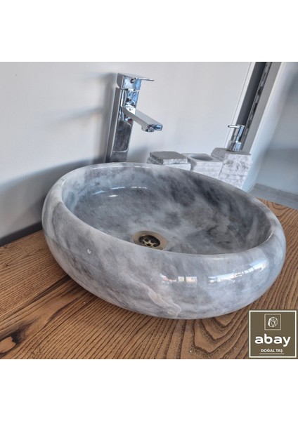 Afyon Gri Mermer Bombeli Lavabo