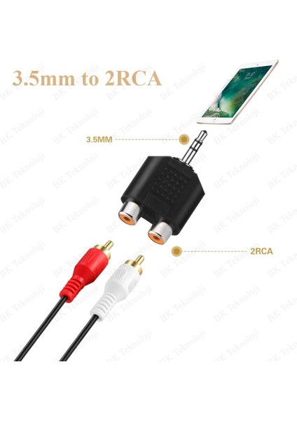 Stereo Ses Konektörü 3.5 mm Erkek Jak - 2 Rca (R+L) Dişi Ayırıcı Adaptör fırsatları