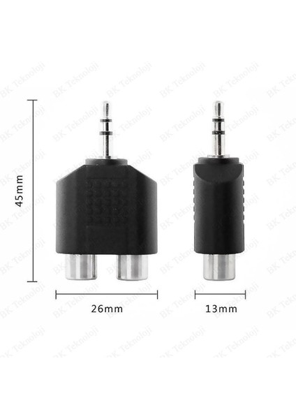 Stereo Ses Konektörü 3.5 mm Erkek Jak - 2 Rca (R+L) Dişi Ayırıcı Adaptör
