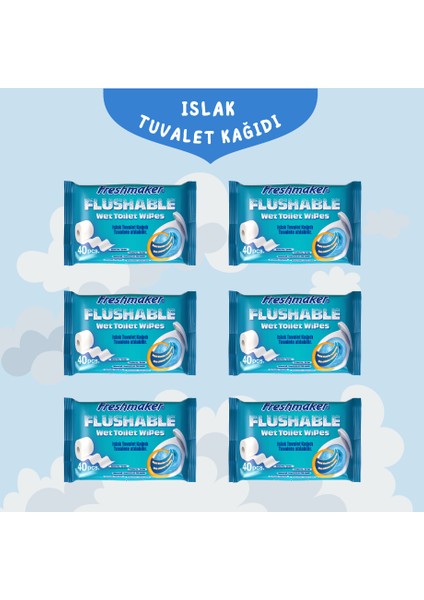 Islak Tuvalet Kağıdı - Klozete Atılanilir - Toplam 6 Paket - 240 Mendil