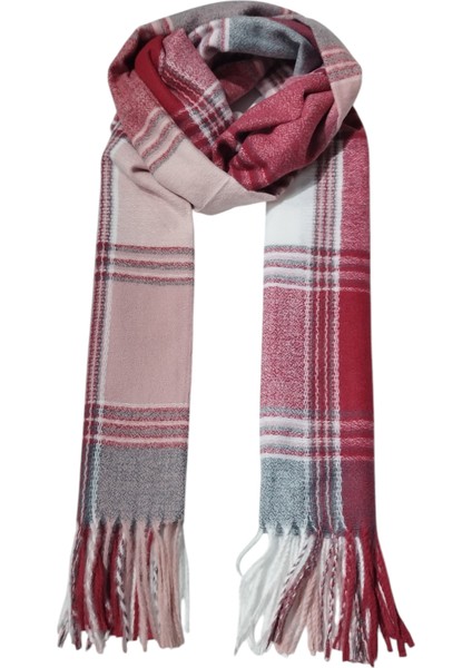Pembe Bordo Ekose Desenli Yumoş Kışlık Şal (70*180)