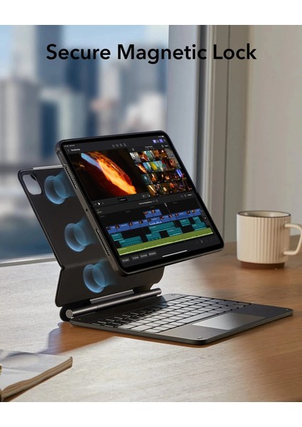 Apple iPad Air 13 M3 (2025) Rebound Magnetic Aydınlatmalı 360 Manyetik Klavyeli Kılıf A3268 A3269