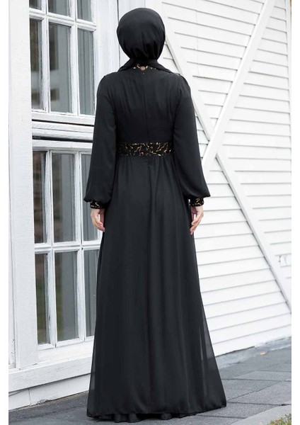 Pul Payetli Gold Tesettür Abiye Elbise 5408GOLD fiyatları