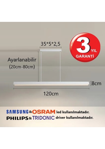 Magro 3000K Gün Işık , Beyaz Kasa, 120CM Ledli Sarkıt Modern LED Avize, Salon, Mutfak, Masa fırsatları