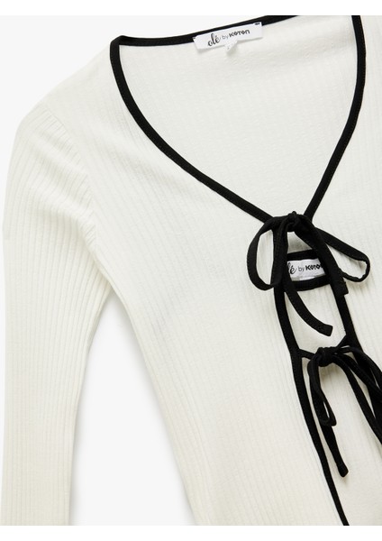 Slim Fit Uzun Kollu Bağlamalı Yaka Fiyonklu Tişört modelleri