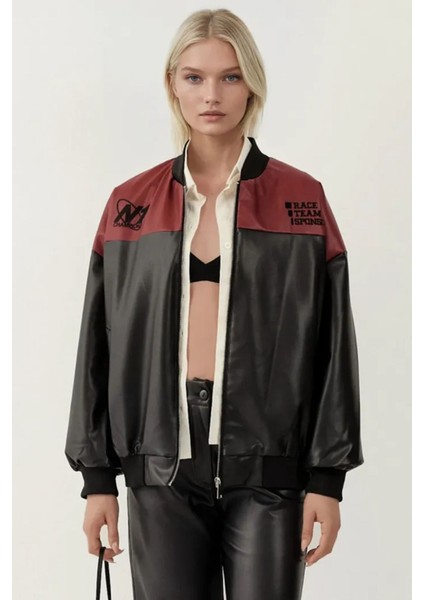 Kadın BDART Süet Deri Bomer Yaka Kemerli Kısa Ceket Red