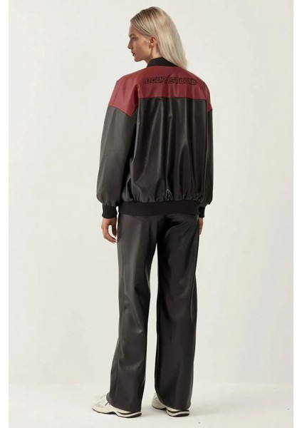 Kadın BDART Süet Deri Bomer Yaka Kemerli Kısa Ceket Red