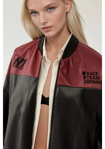 Kadın BDART Süet Deri Bomer Yaka Kemerli Kısa Ceket Red