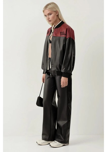 Kadın BDART Süet Deri Bomer Yaka Kemerli Kısa Ceket Red