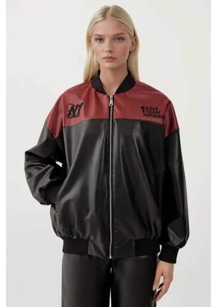 Kadın BDART Süet Deri Bomer Yaka Kemerli Kısa Ceket Red