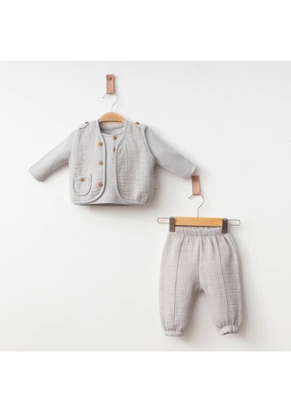 3014 Bebek Cozy Jakar Yelekii 3'lü Takım