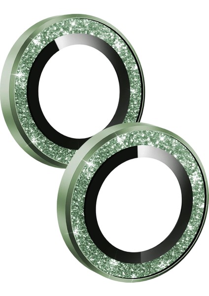 iPhone 17 Uyumlu Parlak Maria Simli Kamera Lens Koruma Camı - Yeşil