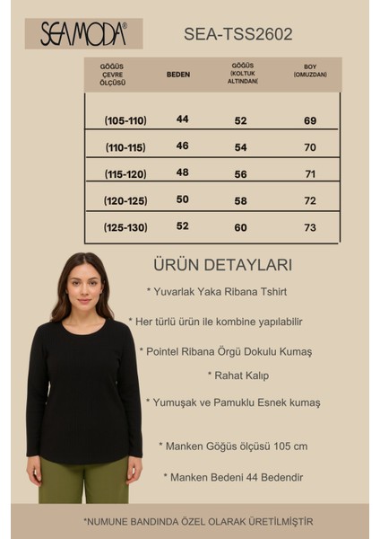 Büyük Beden Yuvarlak Yaka Uzun Kol Ribana Bluz modelleri