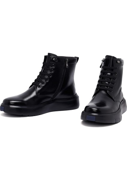 Erkek Siyah Fermuarlı Kalın Tabanlı Deri Bot 25WFD695418 modelleri