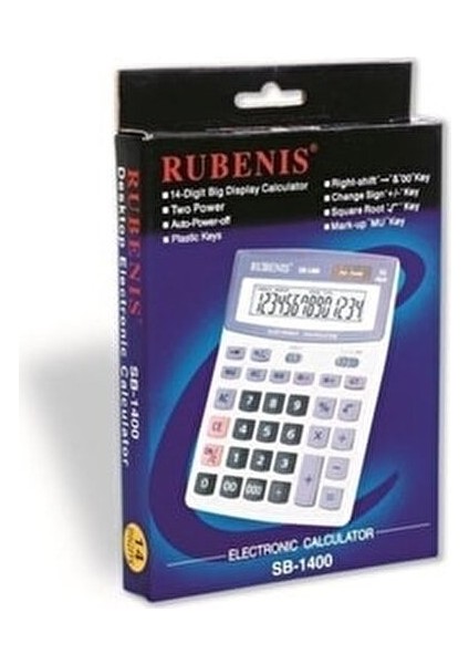 Hesap Makinesi 14 Haneli Büyük Ekranlı SB-1400 İki Güç Kaynağıyla Kullanım fiyatları