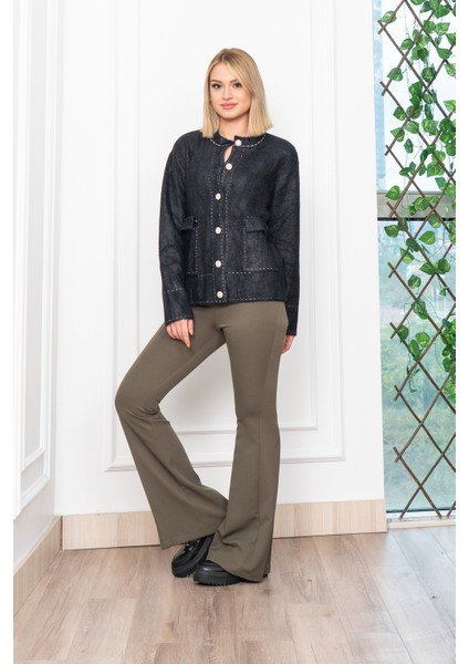 Sahte Dikiş Detaylı Yün Sakal Taş Düğmeli Hırka 25202 modelleri