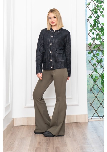 Sahte Dikiş Detaylı Yün Sakal Taş Düğmeli Hırka 25202 fırsatları