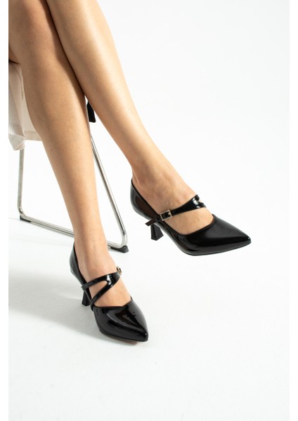 Lunera Zarif Tokalı Rahat Kalıp Kadın 6,5 cm Topuklu Siyah Rugan Mary Jane Ayakkabı fiyatları