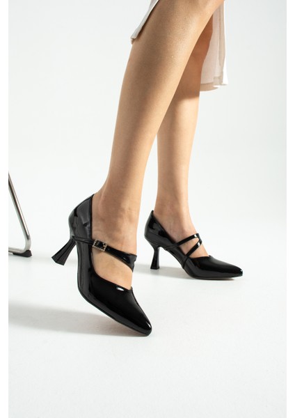 Lunera Zarif Tokalı Rahat Kalıp Kadın 6,5 cm Topuklu Siyah Rugan Mary Jane Ayakkabı modelleri