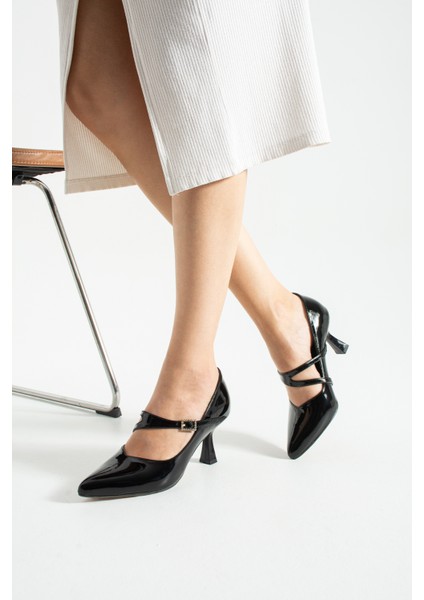 Lunera Zarif Tokalı Rahat Kalıp Kadın 6,5 cm Topuklu Siyah Rugan Mary Jane Ayakkabı fırsatları