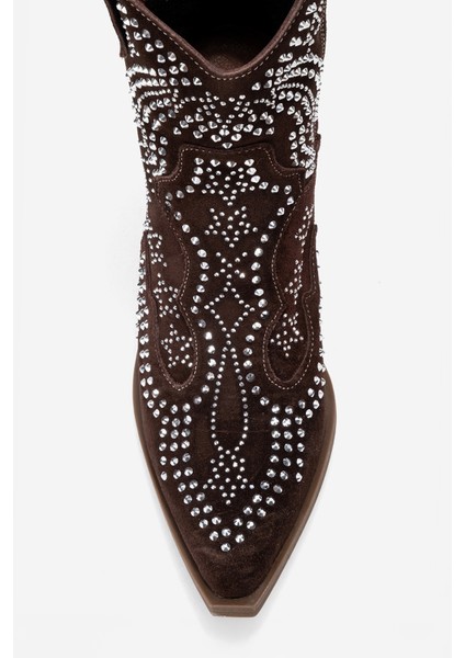 Kadın Taşlı Kalın Taban Western Bot Gerçek Süet Deri Zy 1610 Kahverengi fiyatları