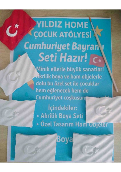 🇹🇷 Türk Bayrağı 5’li Boyama Seti – Yıldız Home Çocuk Atölyesi.sanatsal Etkinlik Setiokul Etkinliği Malzemelerimilli Bayram Etkinliği