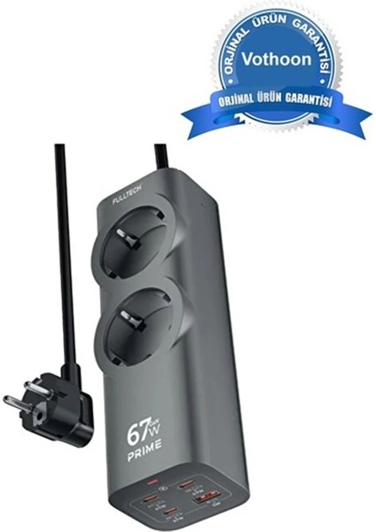 67W Hızlı Şarjlı Akıllı Çoklu Priz – 2000W Güç, 2 Usb-C + 2 Usb-A Çıkışlı, Telefon & Laptop Uyumlu