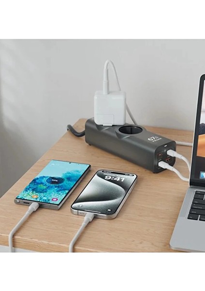 67W Hızlı Şarjlı Akıllı Çoklu Priz – 2000W Güç, 2 Usb-C + 2 Usb-A Çıkışlı, Telefon & Laptop Uyumlu modelleri