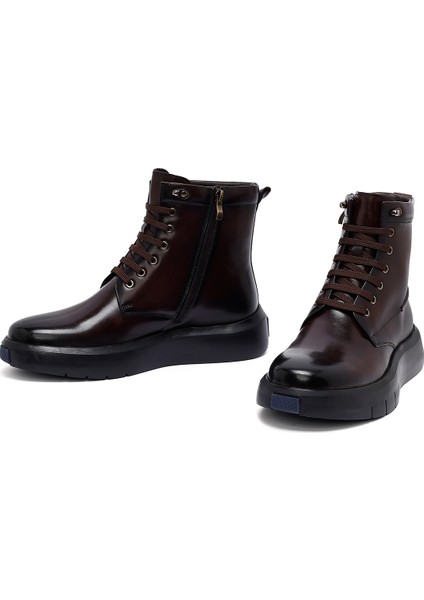 Erkek Kahverengi Fermuarlı Kalın Tabanlı Deri Bot 25WFD695418 modelleri