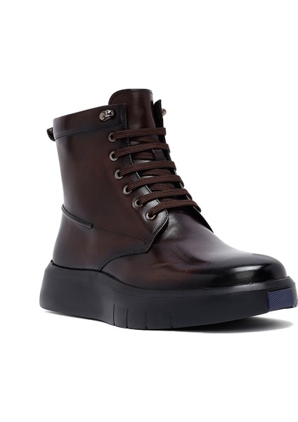 Erkek Kahverengi Fermuarlı Kalın Tabanlı Deri Bot 25WFD695418