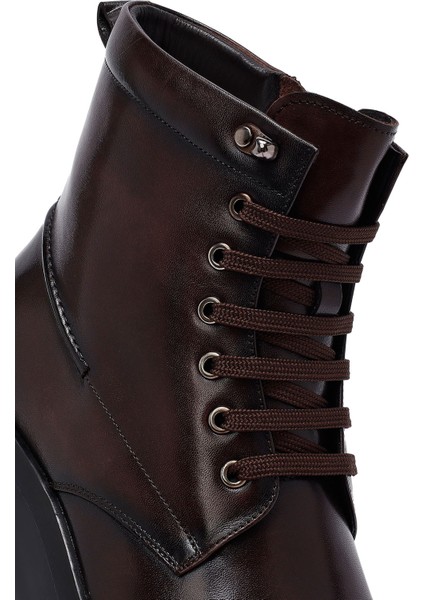 Erkek Kahverengi Fermuarlı Kalın Tabanlı Deri Bot 25WFD695418