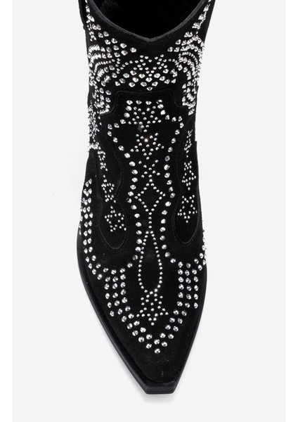 Kadın Taşlı Kalın Taban Western Bot Gerçek Süet Deri Zy 1610 Siyah fiyatları