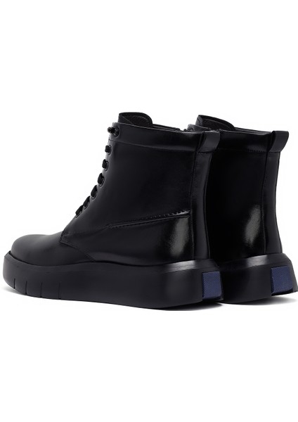 Erkek Siyah Fermuarlı Kalın Tabanlı Deri Bot 25WFD695418