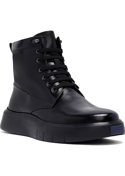 Erkek Siyah Fermuarlı Kalın Tabanlı Deri Bot 25WFD695418