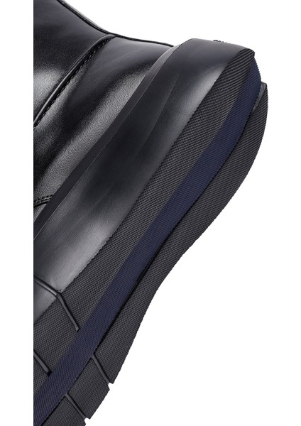 Erkek Siyah Fermuarlı Kalın Tabanlı Deri Bot 25WFD695418