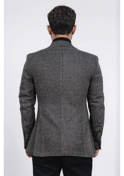 Slim Fit Mono Yaka Astarsız Koyu Kahverengi Tek Ceket modelleri